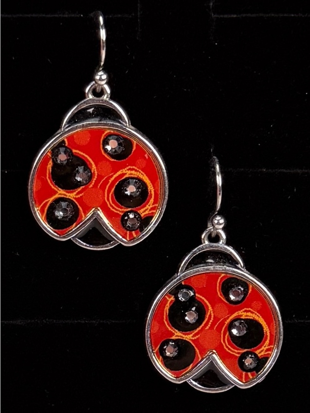 Ladybug Red and Black Silvertone pierced earrings